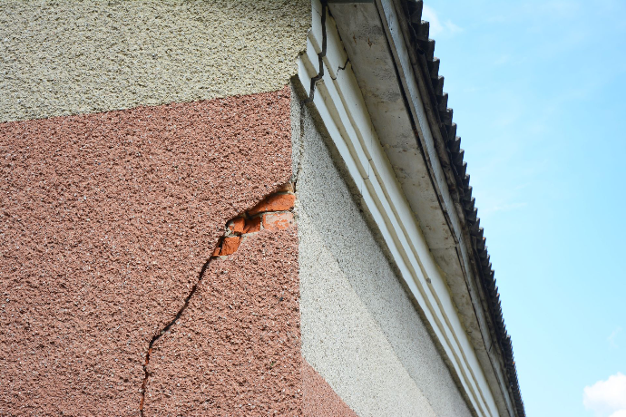 Fissures sur mur extérieur pouvant causer une infiltration